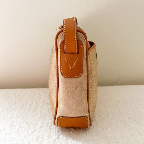 Vintage GUCCI Tan Leather and Canvas Crossbody Bag - Picture 5 of 13